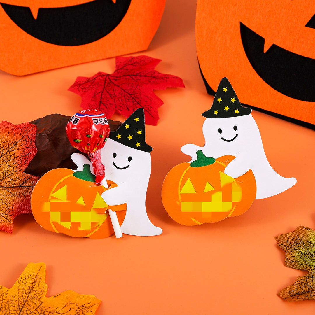 Halloween Lollipop Holder made of sturdy paper with cute ghost and pumpkin design
