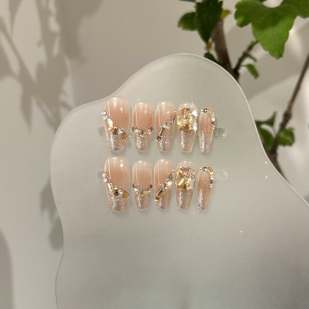 Elegant Gemstone-Accented Press-On Nails