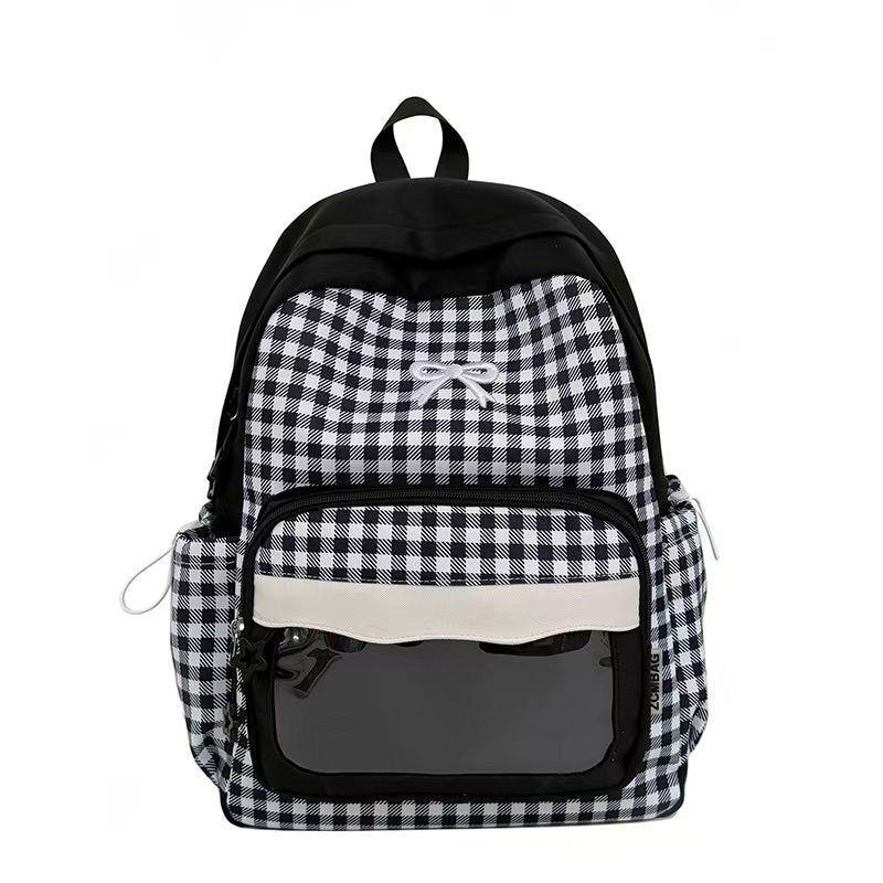 Backpack in Modern Check Pattern with Transparent Viewing Window Kalsten