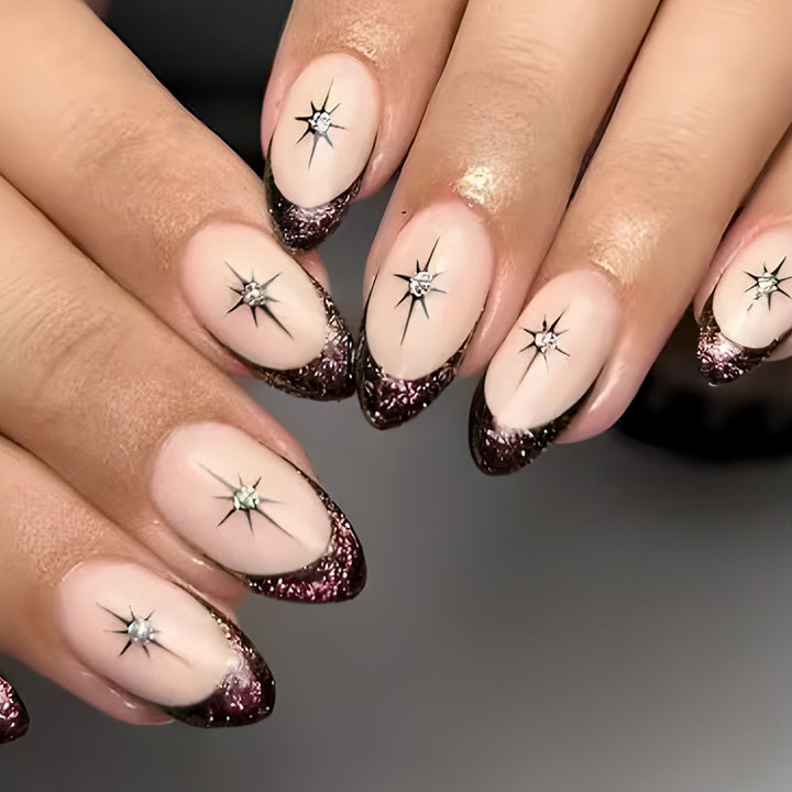 Glamorous Star-Embellished French Tip Nail Art Kalsten