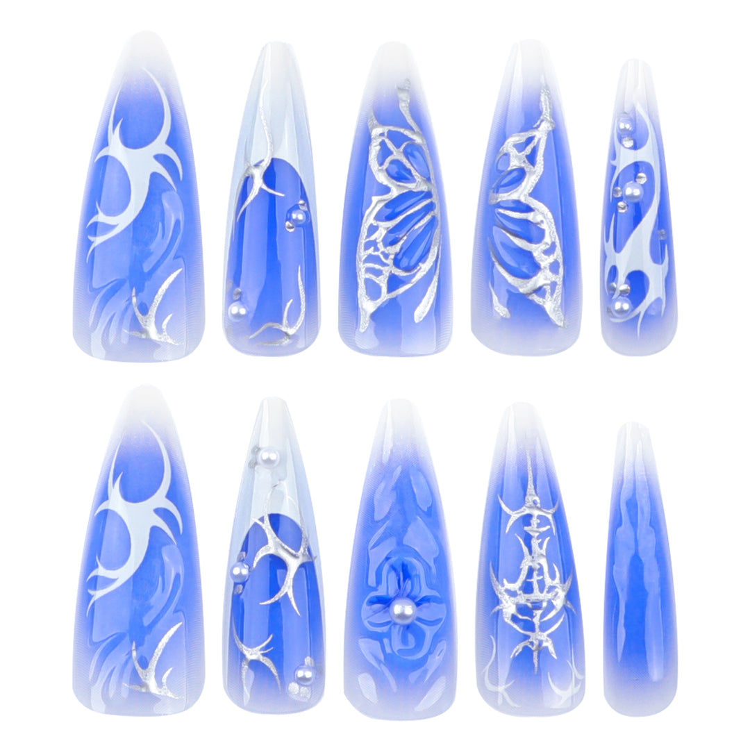 Elegant Stiletto Artificial Nails with Floral Design Kalsten