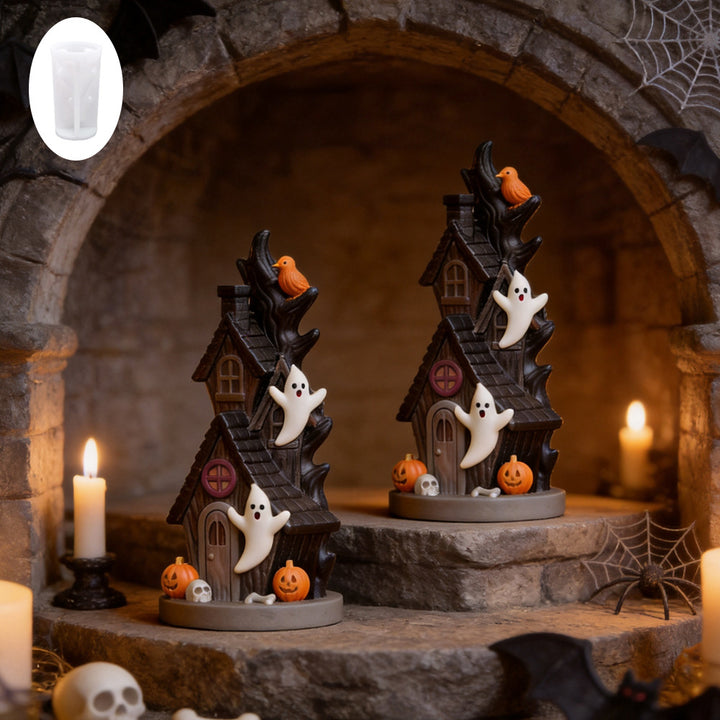 Silicone casting mold for detailed resin Halloween miniature house and figure molds