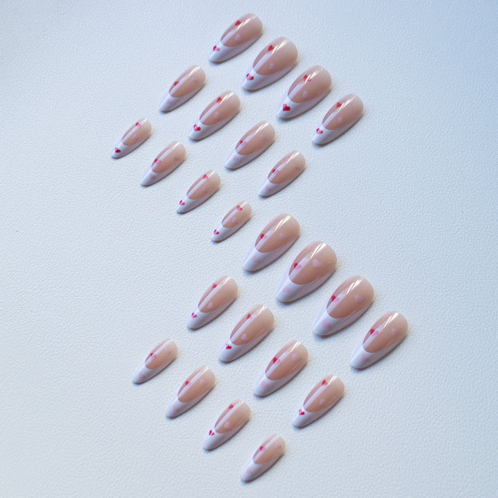 Heart-Themed French Tip Acrylic Nail Art