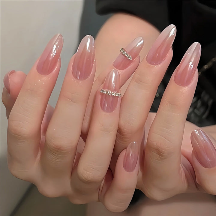 Elegant Stiletto Press-On Nail Art with Gem Accents Kalsten