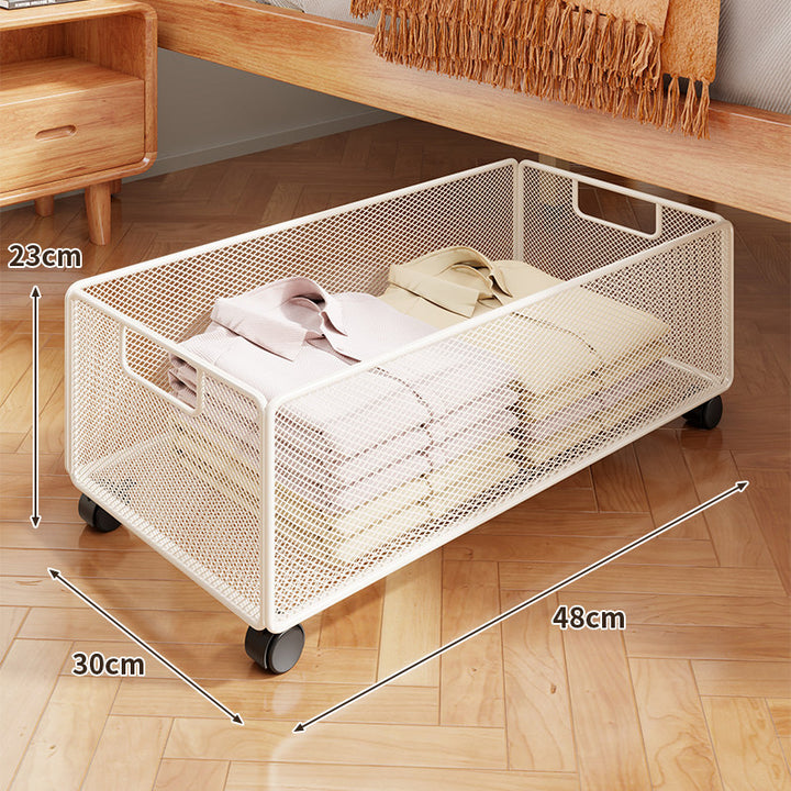 Underbed Low-Profile Metal Mesh Storage Drawer on Casters