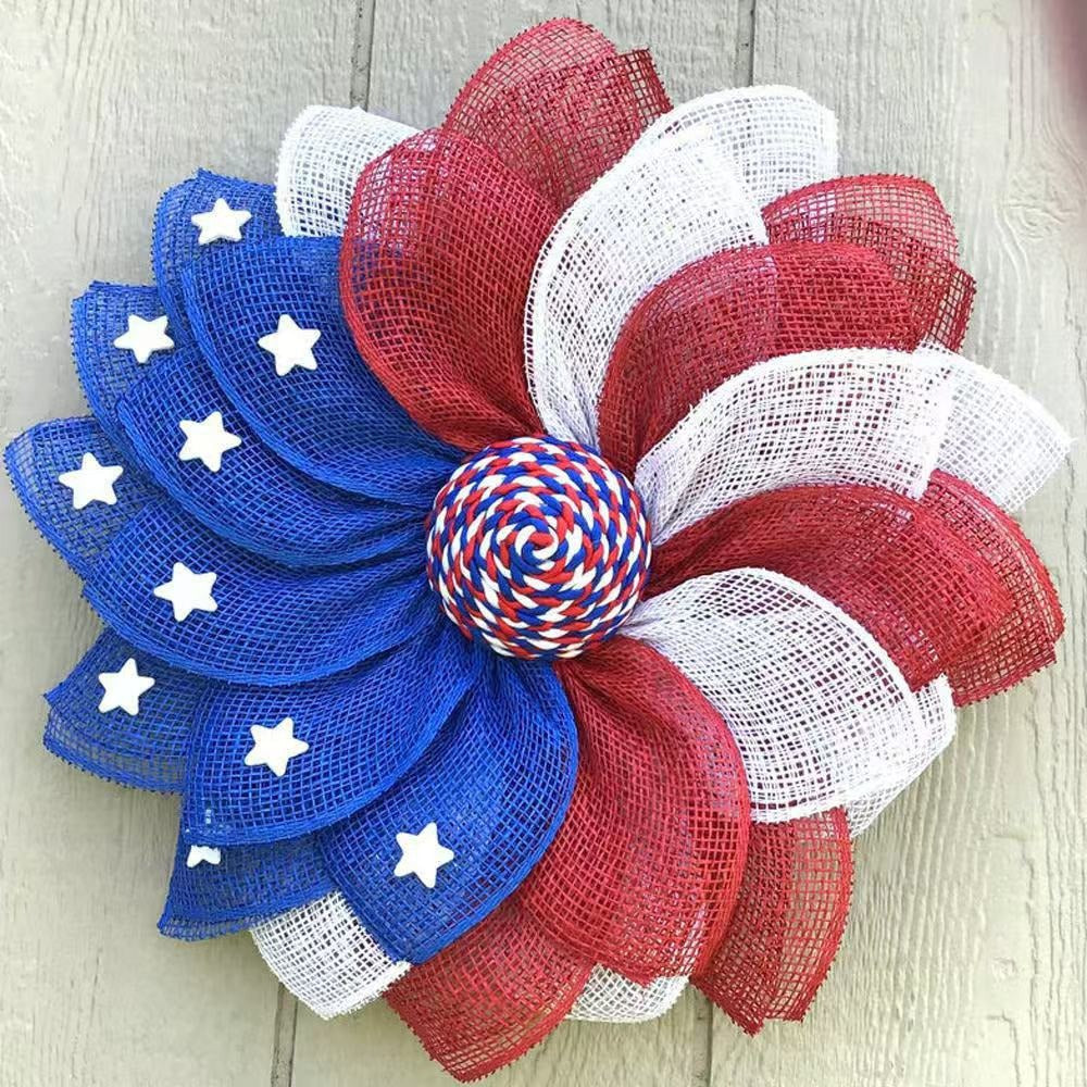 Unisex decorative door wreath with layered fabric bows and star appliqués Kalsten