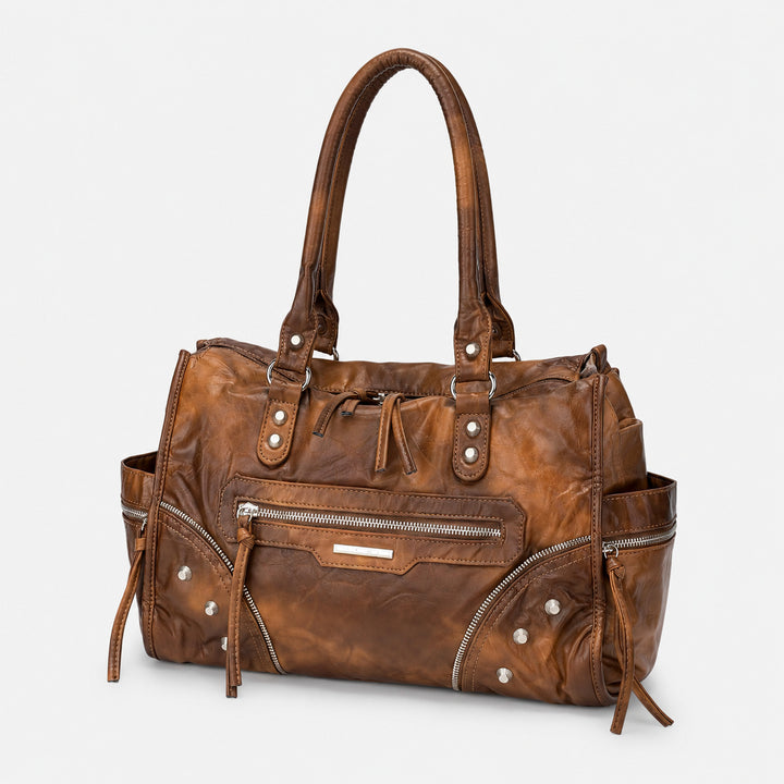 Multi-Pocket Vintage Leather Tote