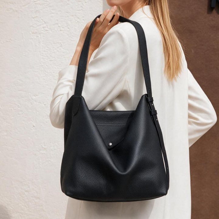 Sculptural Pebbled Leather-Effect Hobo Shoulder Bag with Adjustable Buckle Strap