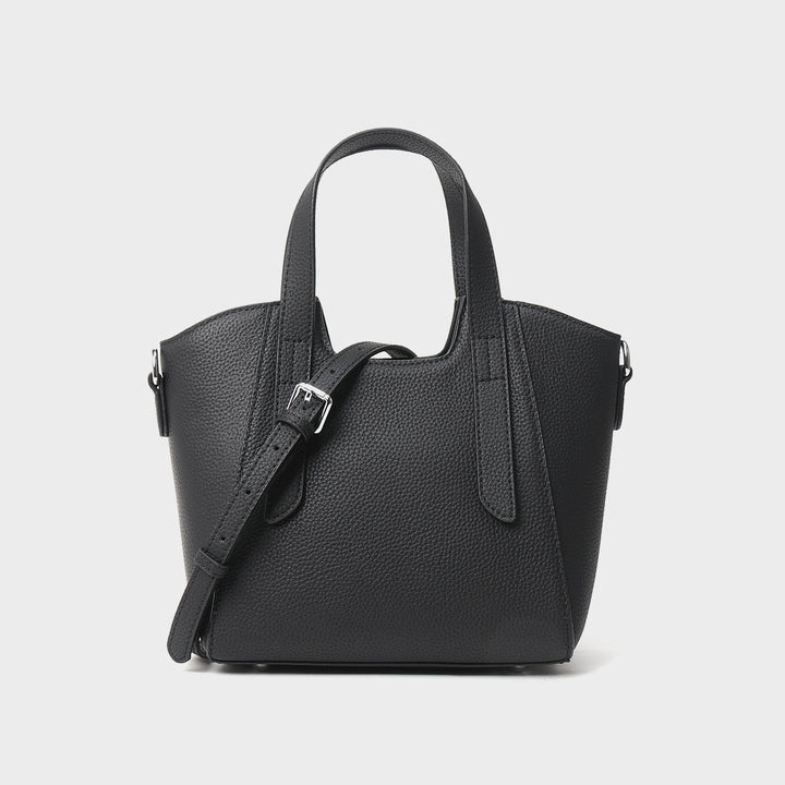 Small Structured Pebbled Leather Top-Handle Tote with Detachable Strap