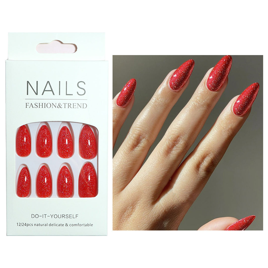 Glossy Glitter Almond-Shaped Press-On Nails Kalsten