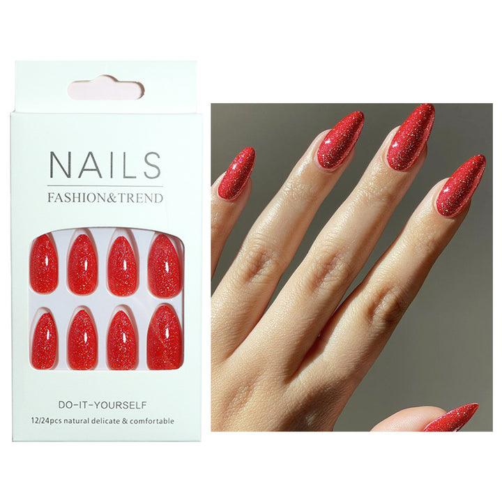 Glossy Glitter Almond-Shaped Press-On Nails Kalsten