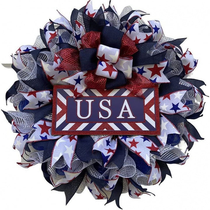Unisex nan layered star wreath door decor with mixed ribbon bows and wooden accents Kalsten
