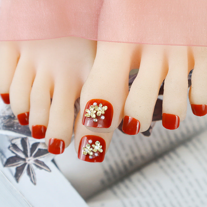 Elegant Rhinestone-Decorated Press-On Toenails