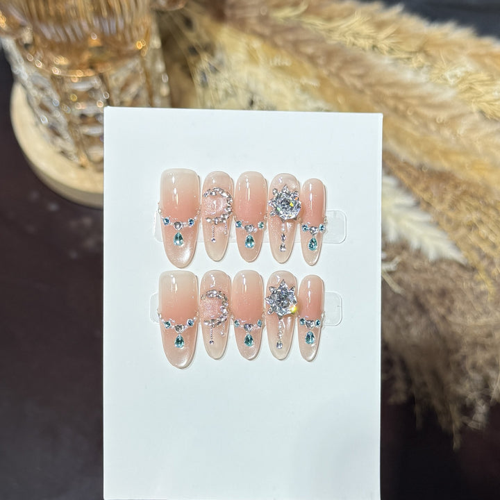 Decorative Press-On Nail Art Set with Unique Gemstone Accents Kalsten