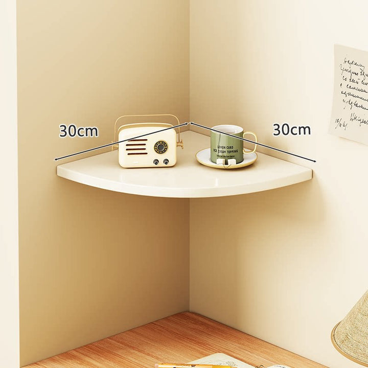 Triangular Floating Corner Shelf with Wood-Effect Surface & Heavy-Duty Metal Brackets