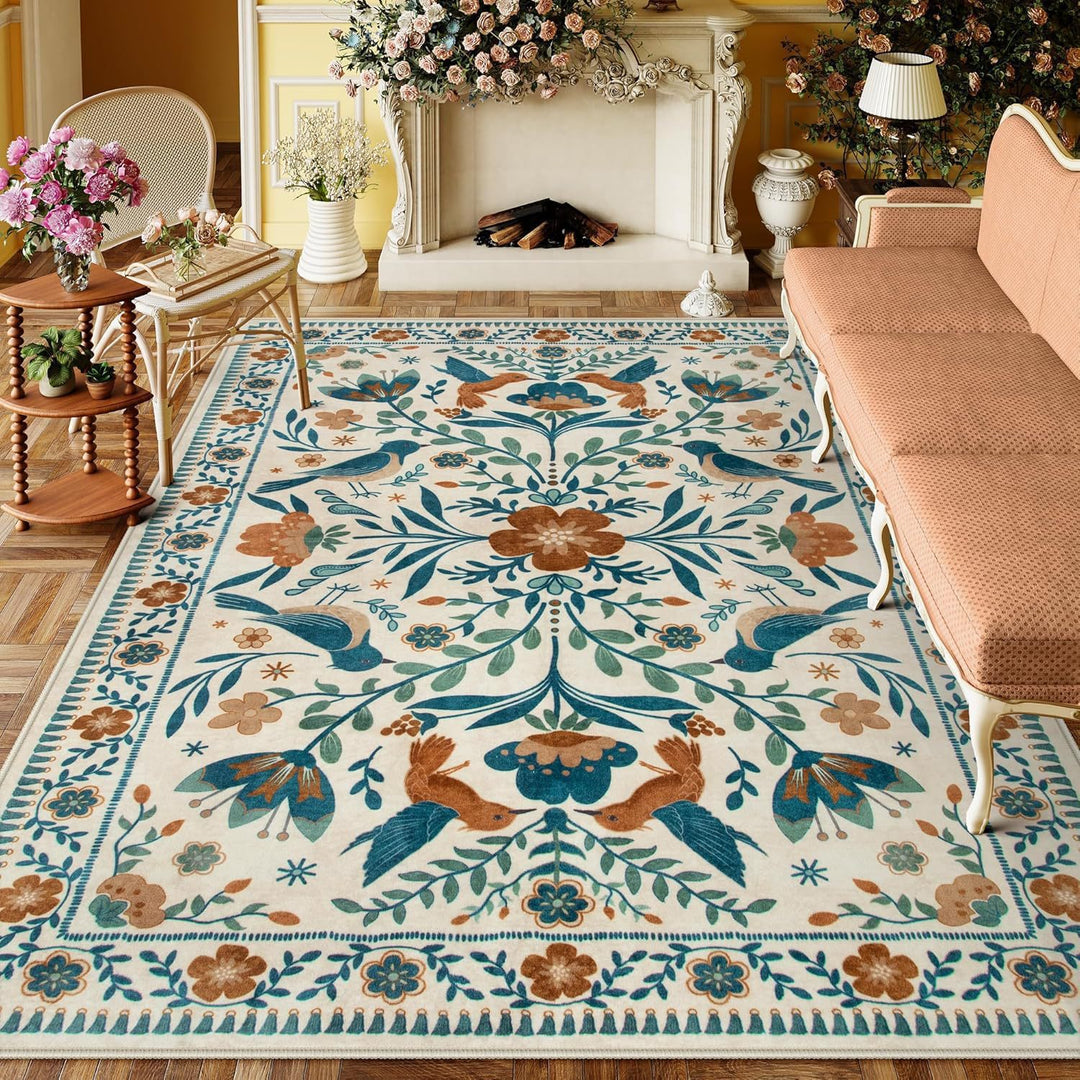 Floral Embroidered Area Rug