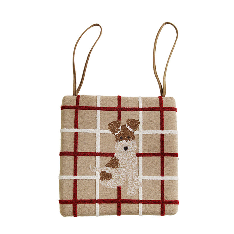 Fabric hanging pillow with apple and dog appliqué and hanging loops Kalsten
