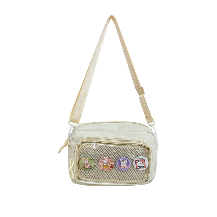 Shoulder bag with transparent viewing pocket and playful graphic design Kalsten