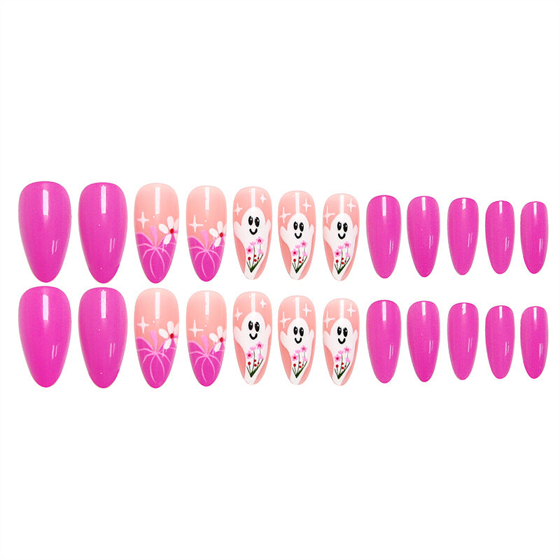 Creative nail tips with ghost design and flower motifs Kalsten