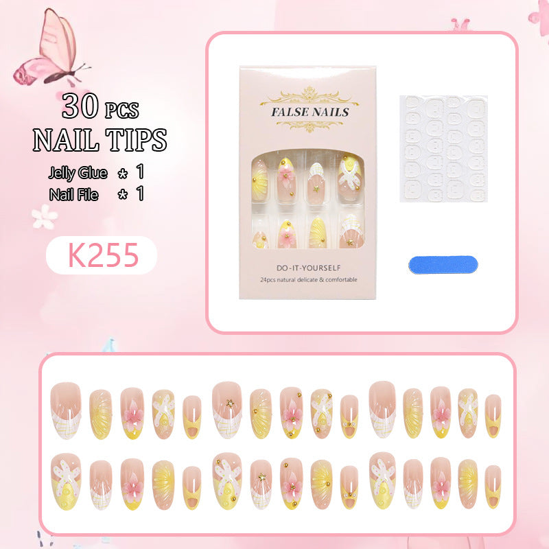 Artificial nails with floral glitter pattern Kalsten