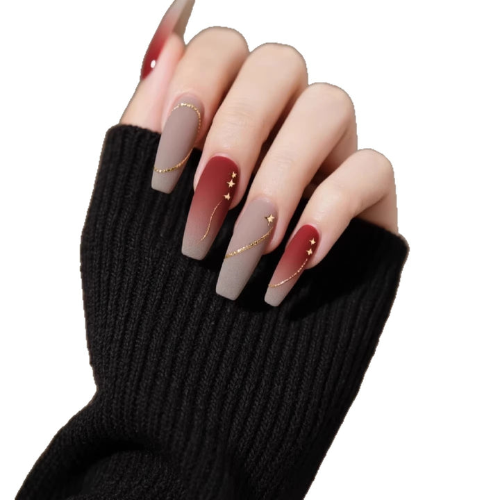 Artistic Gradient Press-On Nail Set with Star Accents