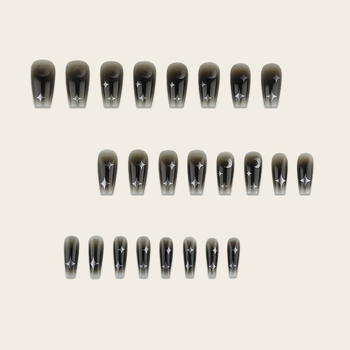 Artificial Nails in Elegant Moon Design with Shimmering Stars Kalsten