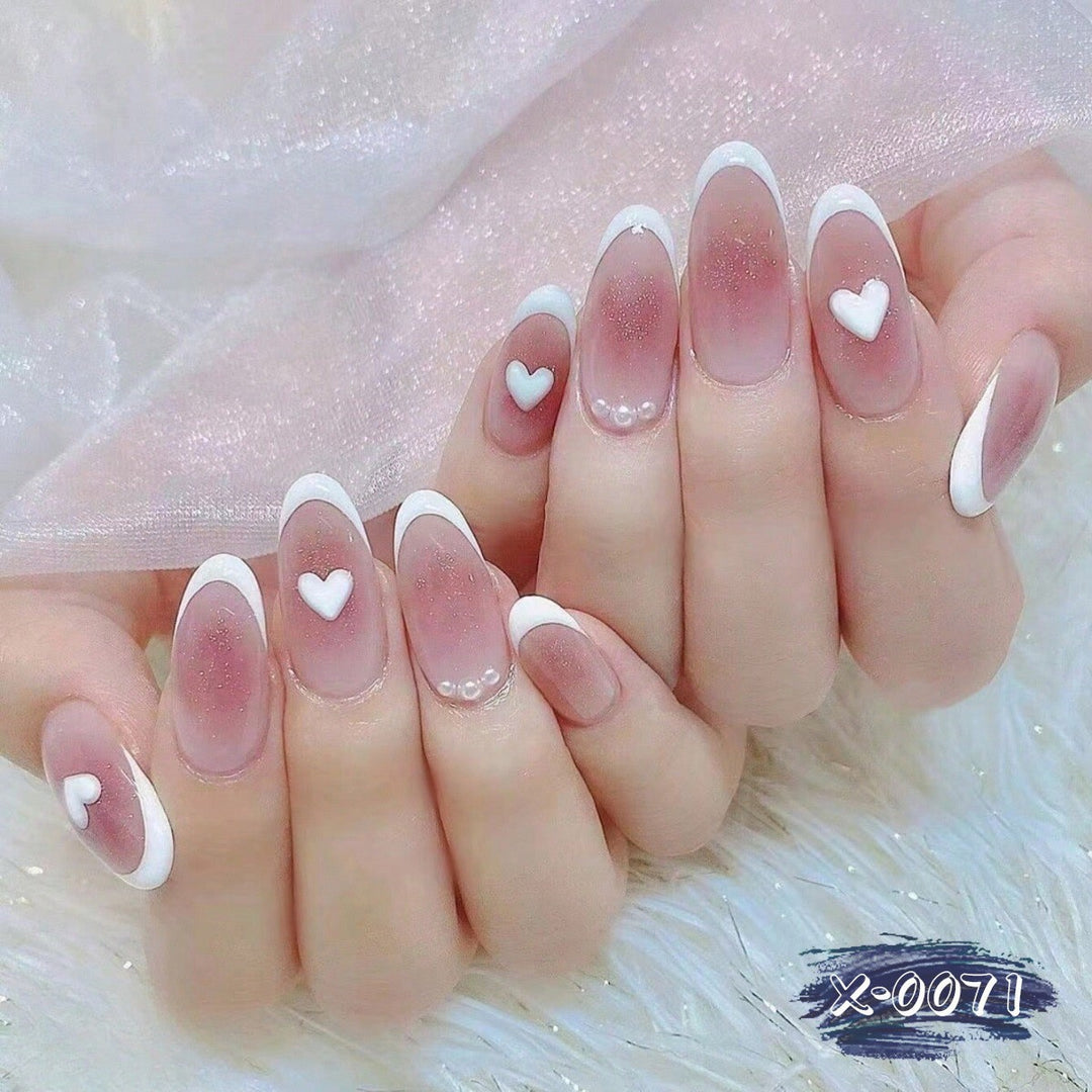 Heart-Patterned Acrylic Nail Art Set