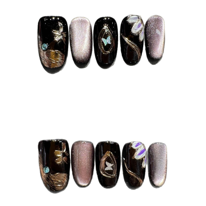 Artistic Handmade Press-On Nail Design Set