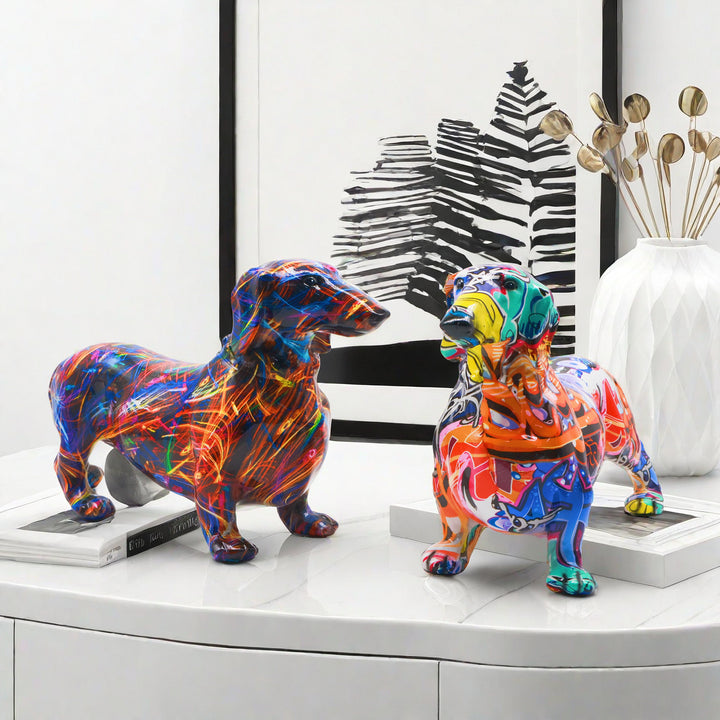 Colorful decoration figure of a dachshund in graffiti style Kalsten