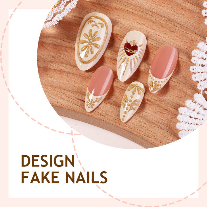 Acrylic Nail Set with Elegant Gold Decorations Kalsten