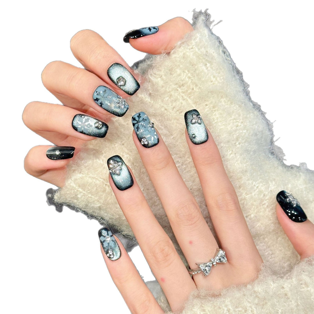Artistic Press-On Nail Art Set with Gem Accents