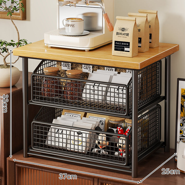 Countertop Coffee Station Elevated Shelf with Slide-Out Mesh Basket