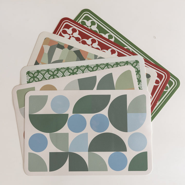 Wipeable retro placemats made of artificial leather with geometric pattern Kalsten