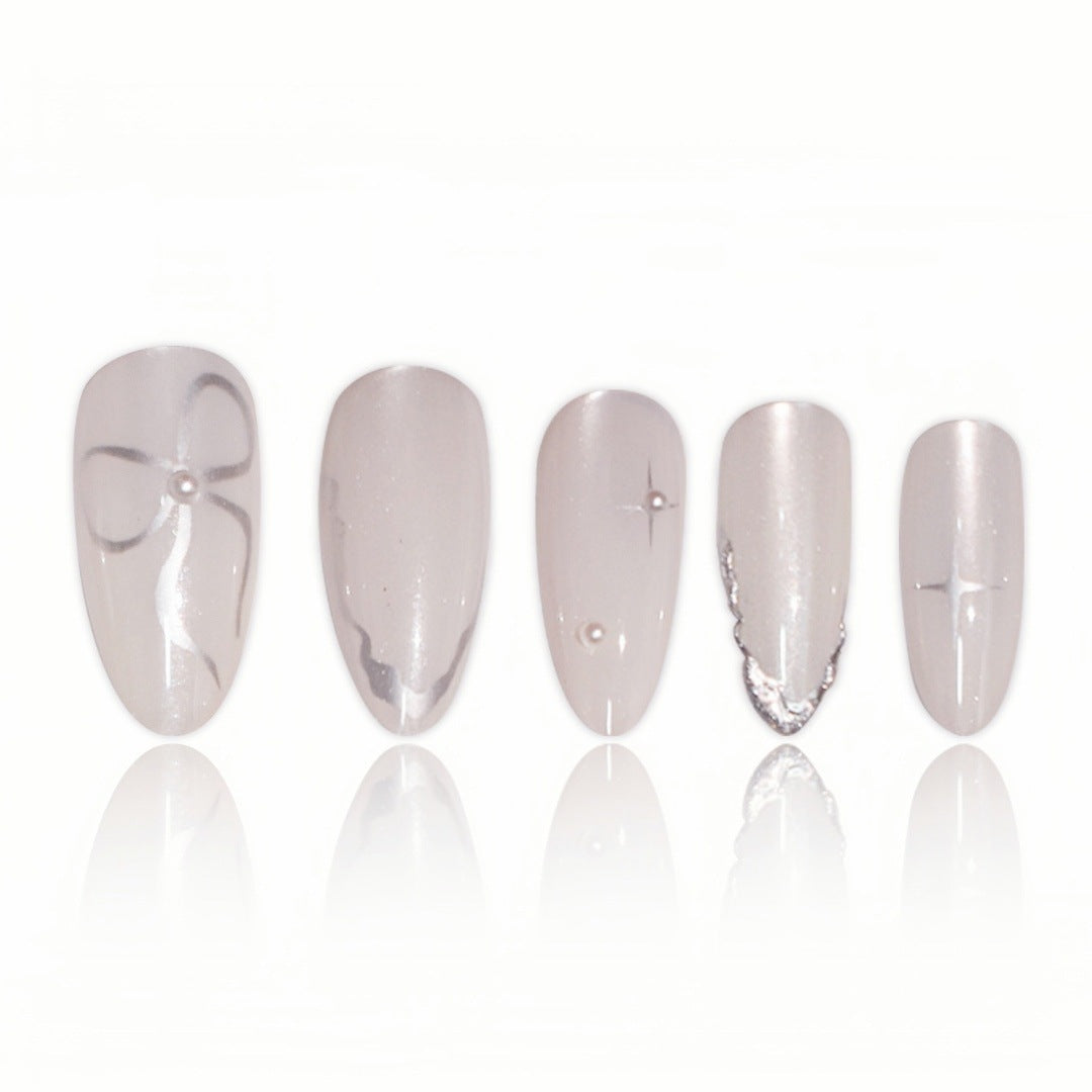 Elegant Stiletto Nail Art Extensions with Silver Accents Kalsten