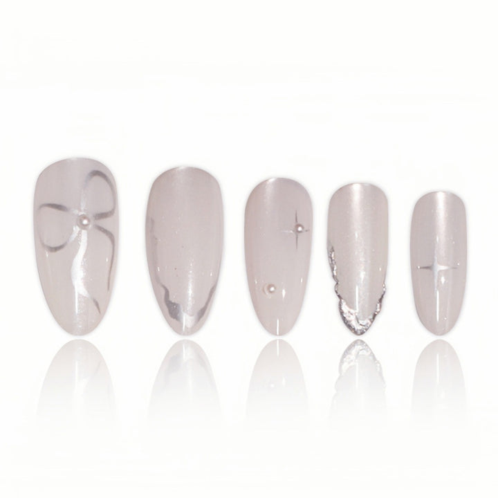 Elegant Stiletto Nail Art Extensions with Silver Accents Kalsten