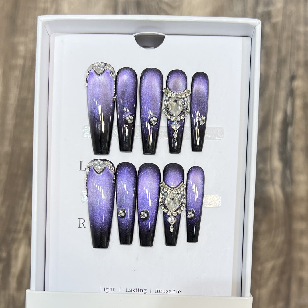 Decorative Press-On Nail Art Set with Gemstone Accents Kalsten