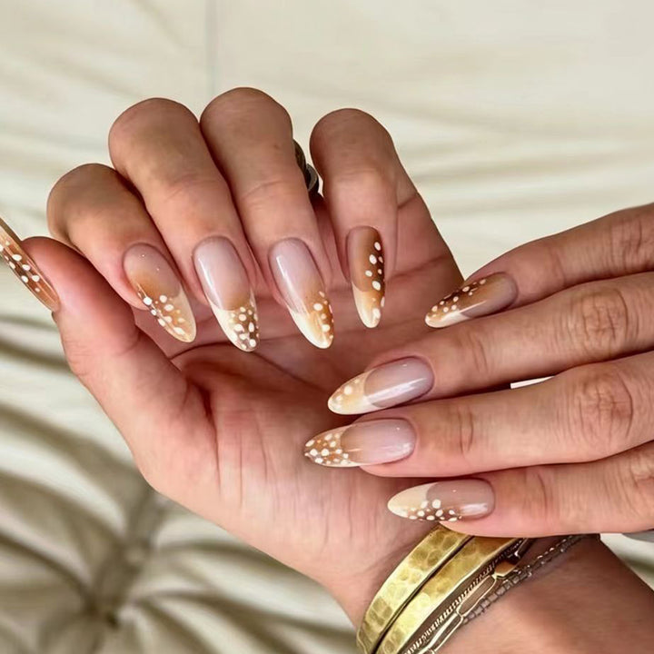 Elegant artificial nails with trendy ombre design and creative accents Kalsten