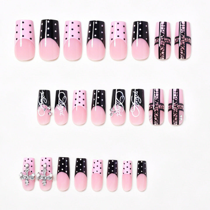 Artistic Long Press-On Nail Design Set with Cross Accents Kalsten