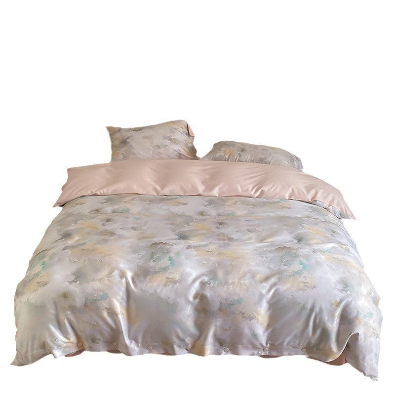 Premium cotton satin duvet cover set with floral jacquard relief and button closure