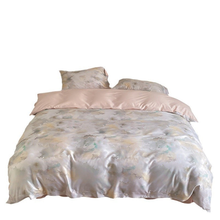 Premium cotton satin duvet cover set with floral jacquard relief and button closure