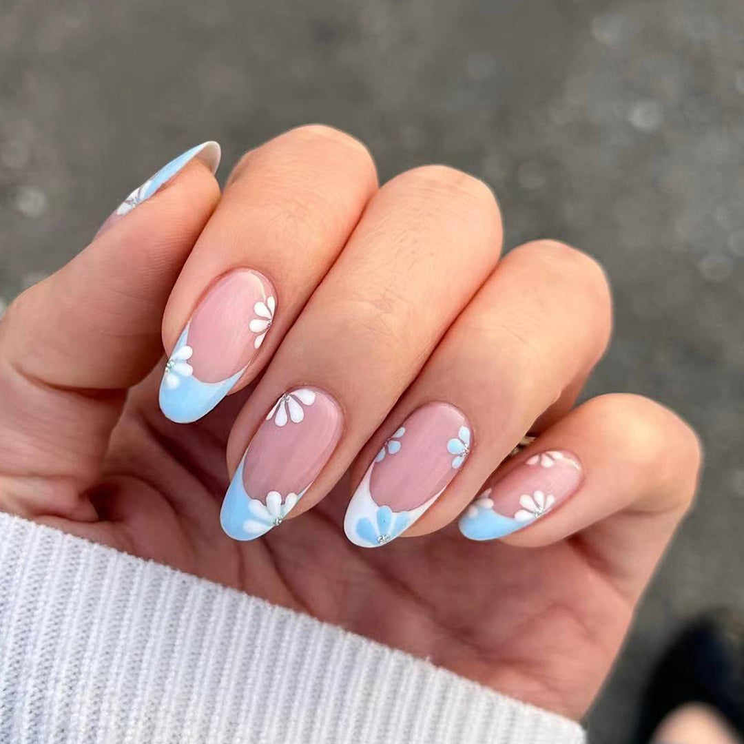 Creative French Nail Art with Flower Decorations Kalsten