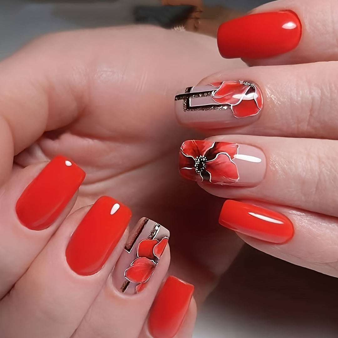 Creative Art Nails with Stylish Poppy Flower Design Kalsten