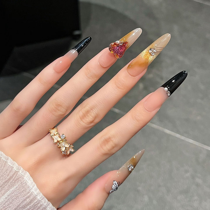 Artistic 3D Butterfly and Gem Nail Extensions Kalsten