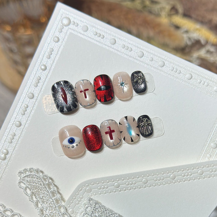 Artistic Press-On Nail Design Set with Unique Symbolic Accents Kalsten