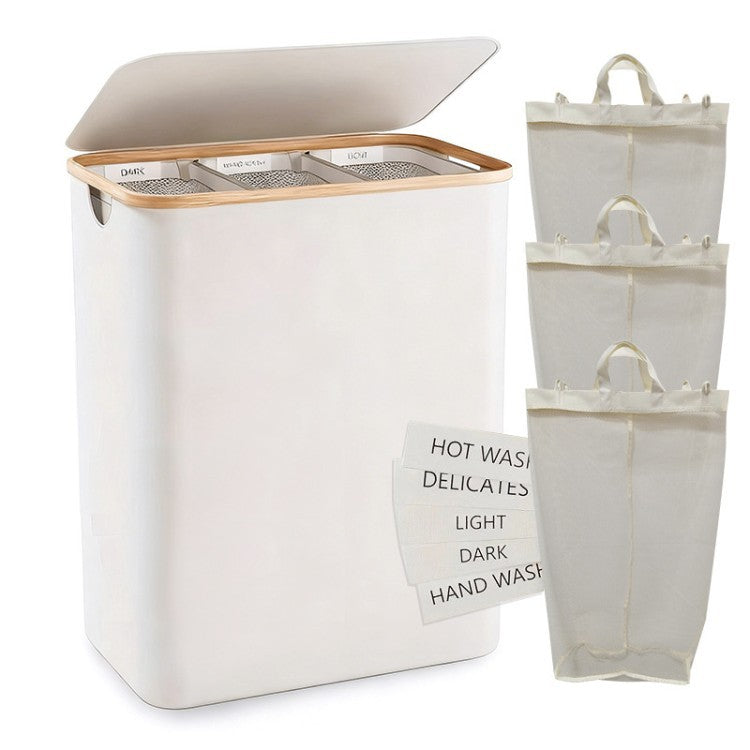 Laundry separation system with bamboo lid and multiple compartments Kalsten