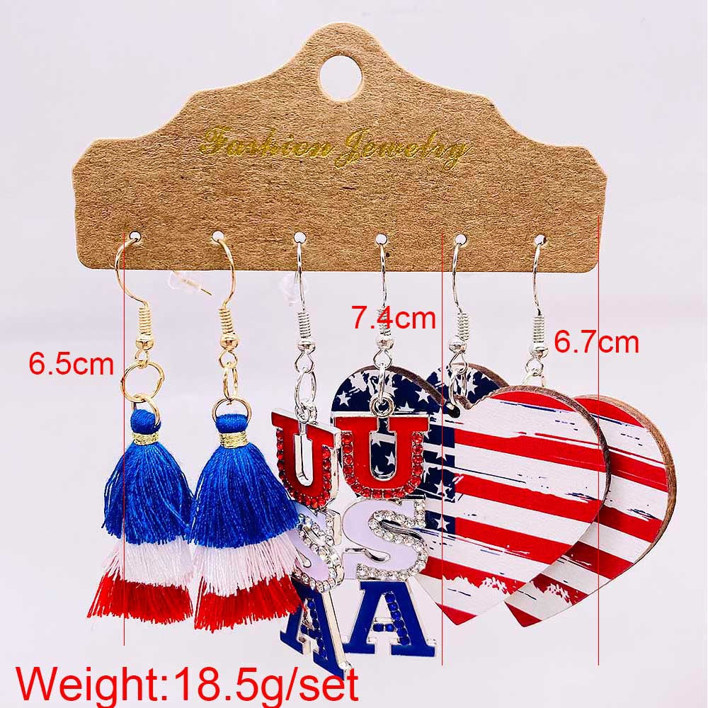 Women’s American-inspired earring set made of lightweight wood and acrylic with drop and letter charms Kalsten