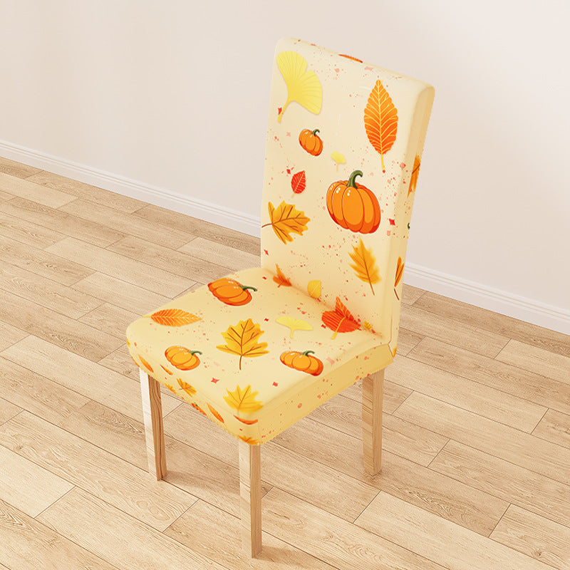 Stretch chair cover with autumn pumpkin and leaf design
