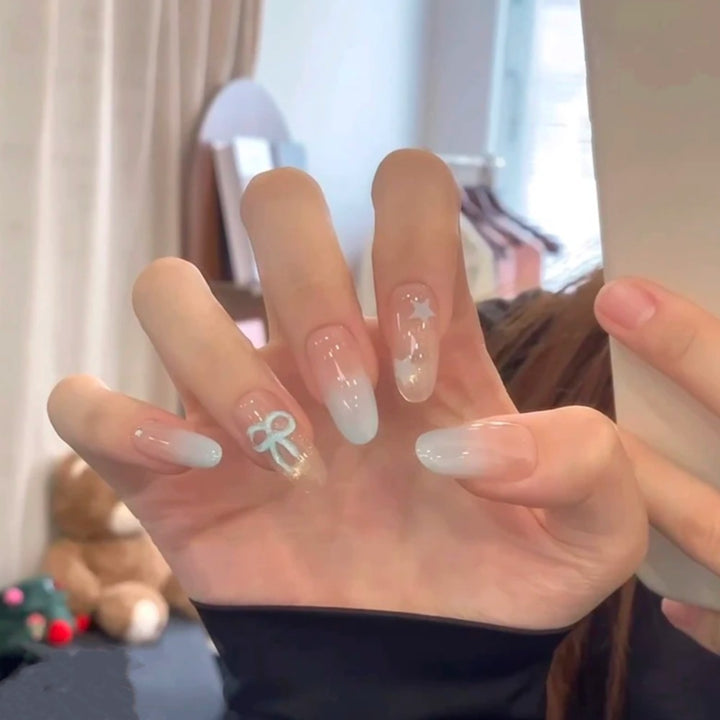 Artistic Press-On Nail Set with Glitter and Floral Accents Kalsten