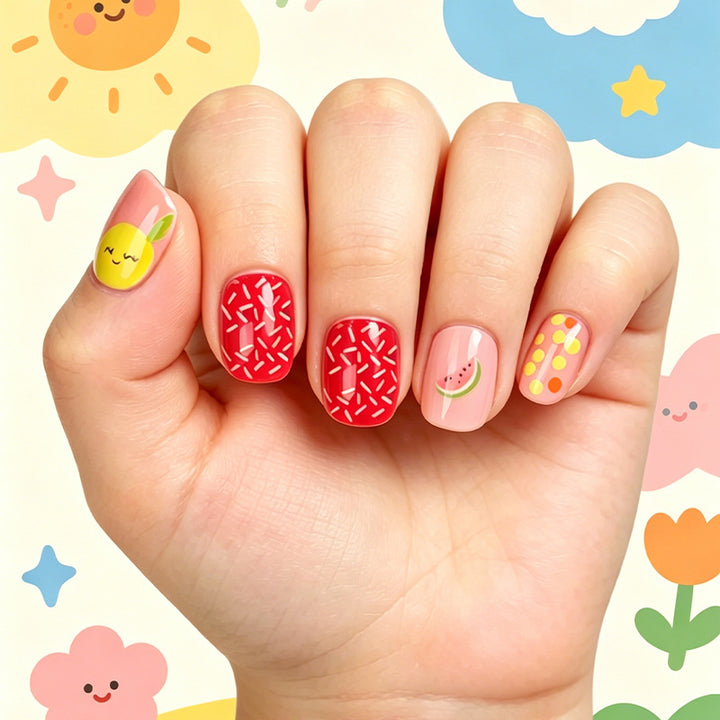 Nail art set with playful flamingo and stripe patterns Kalsten