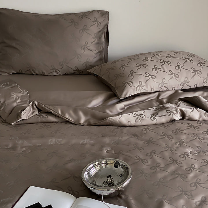 Premium Satin bedding set with fine jacquard relief and silky matte finish